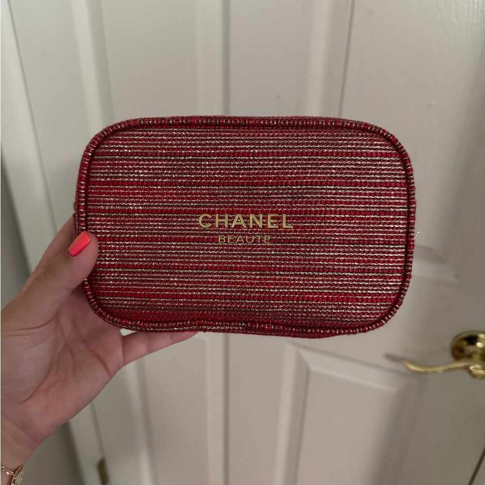 CHANEL Red Quilted Cosmetic Bag